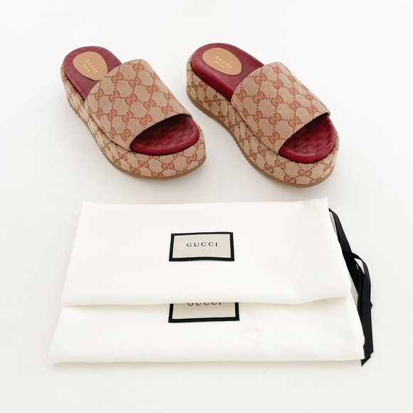 Gucci Shoes - Gucci Angelina GG Platform Slides EU 38 US Women's 8 Tan Sandal Original Logo